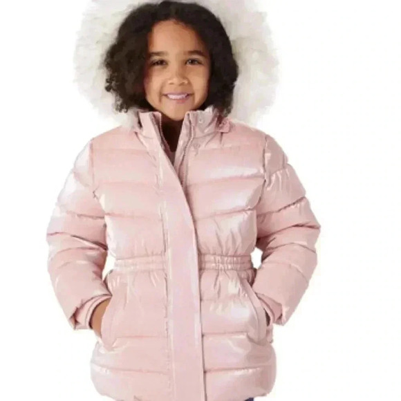 New Members Mark Toddler Sz. 4T Puffer Jacket Pink Removable Faux Fur Hood NWT - Picture 4 of 12